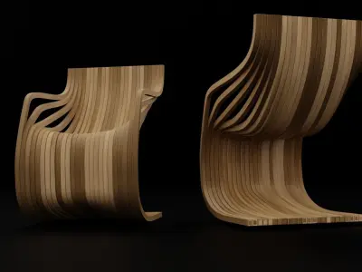 Mdorn Wooden Armchair 3D model