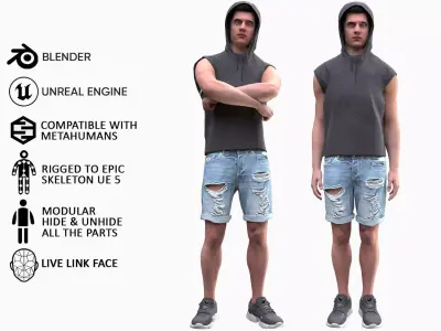 Man - Summer Outfit 12 - Modular - Rigged Low-poly 3D model