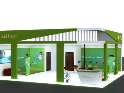 Eco-modern exhibition booth with green frame setup 3D model