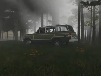 A car in forest scene 3D model