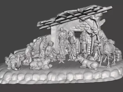 nativity scene 14 complete piece set with manger 3D print model