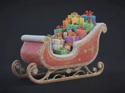 Santa Sleigh 3D Model  Christmas Sleigh with Gifts  Game-Ready 3D model