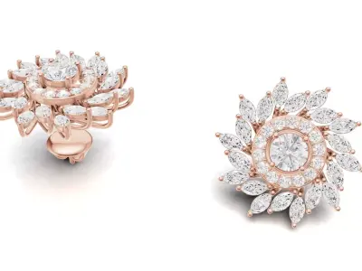 Marquise Diamond Floral Stud Earrings With Pointer 3D print model