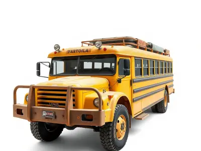 Vintage School Bus Model Pack with Accessories Low-poly 3D model