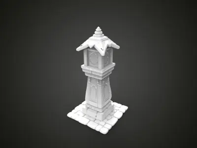 medieval urban stone lantern 4 3D print model