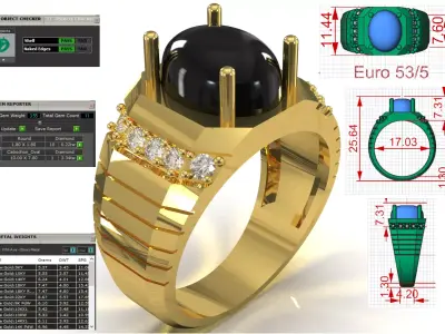 Mens Black Quartz Onyx Diamond STL 3D 3DM Ring model mr0315 3D print model