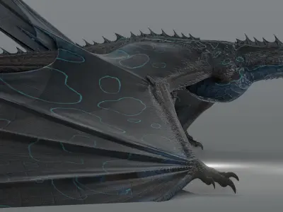 The great blue dragon - rigged Low-poly 3D model