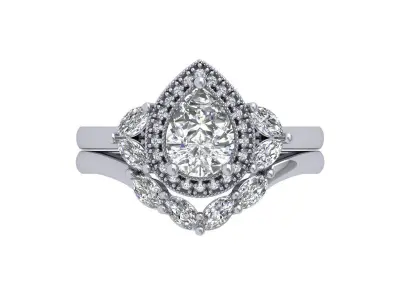 Pear Solitaire Ring Bridal set 3D print model