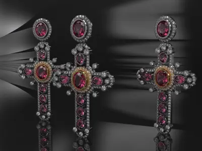 Luxury Cross Pendant With Gems 3D print model