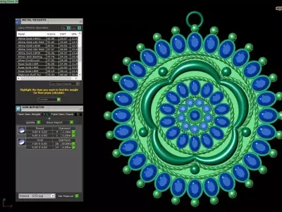 Large Multi-Stone Flower Medallion Pendant 3D print model