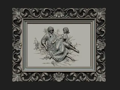 AMOUR couple in ornate frame 3D print model