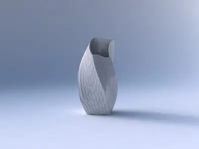 Vase twisted bent quadratic with wavy grid plates 3D print model