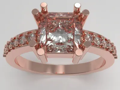 Engagement ring with princess cut gem  3D print model