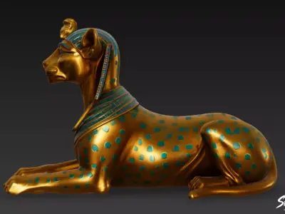 Egyptian Feline Sphinx Statue Low-poly 3D model