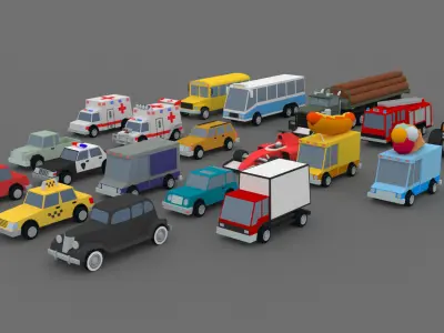 Collection of low-poly toon cars Low-poly 3D model