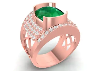 Luxury Oval Gemstone Men Ring With Square Halo 3547 3D print model