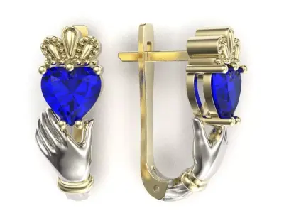 G0143 claddagh earrings with sapphires 3D print model