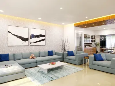 Architect living room and dining area in modern home 3D model