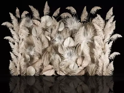 Vertical garden wall made of dry palm branches and pampas grass 3D model