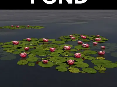 Pond with lily pads Low-poly 3D model