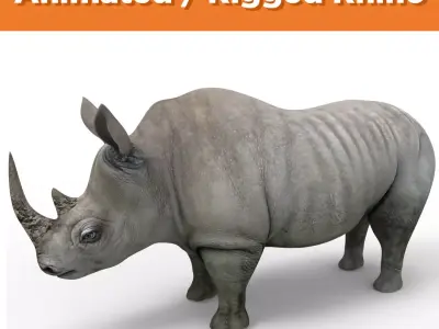 Rhino rigged Animated Rhinoceros realistic 3d Model Low-poly 3D model