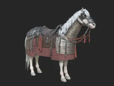 Ancient Chinese Armored Warhorse Mounted cavalry horse Low-poly 3D model