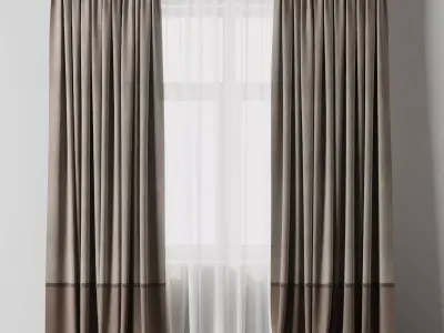 curtain with rod 03 Low-poly 3D model