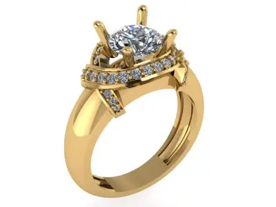 round shank hugged solitaire ring with pave all around  3D print model