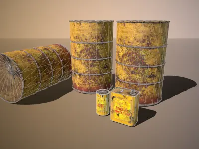 Old - Rust Barrel and Tin Oil Low-poly 3D model