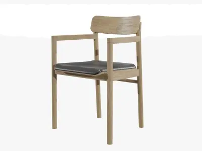 POST Chair-3346-oak wood and leather Low-poly 3D model