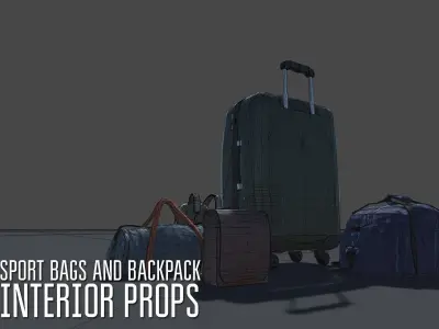 Sport bags and backpack - interior props Low-poly 3D model