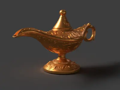 Chinese gold magic lamp   Low-poly 3D model
