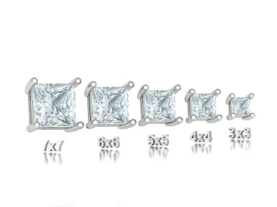 Princess Cut Gems 4prong Heads 7x7 6x6 5x5 4x4 3x3  Collection 3D print model
