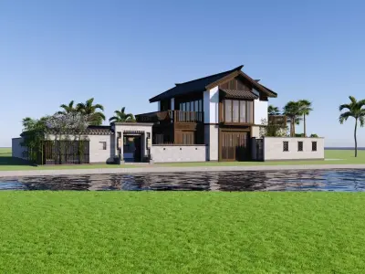 New Chinese style country villa 3D model