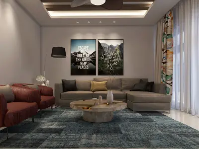 Modern Living Room 3D Model full furniture  3D model