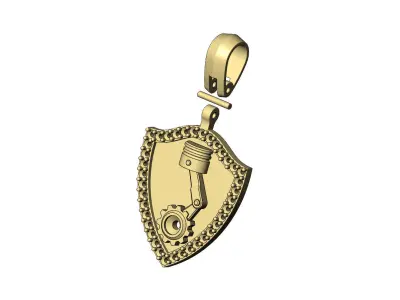 Diamond piston gear shield pendant with bail 3D print model