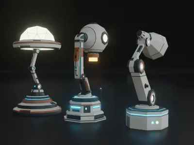 Collection 9 Futuristic Lamps Low Poly Low-poly 3D model
