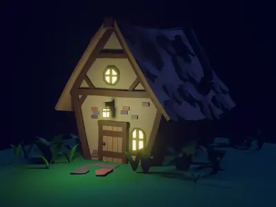 Exterior Building Low-poly 3D model Cartoon house Free low-poly 3D model
