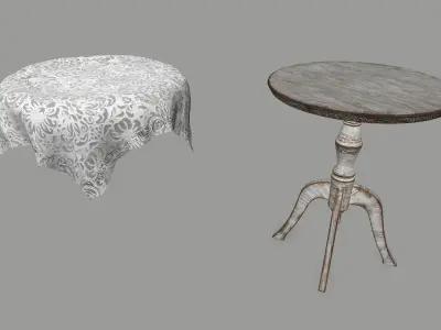 Table old wooden with round top Low-poly 3D model