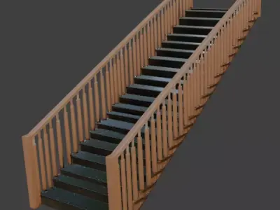 Black Marble Staircase with Wooden Handrails 3D model