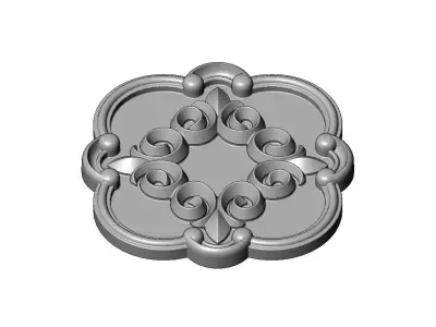 Rounded square scroll eternity floral ornament rosette carving 3D print model