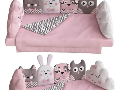 Kids bed with toy 3d model Low-poly 3D model