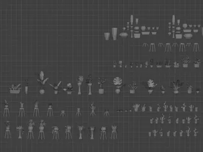 Cartoon Plant Pots Collection Low-poly 3D model