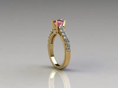 R165 diamond ring solitaire ring rail 9 3D model