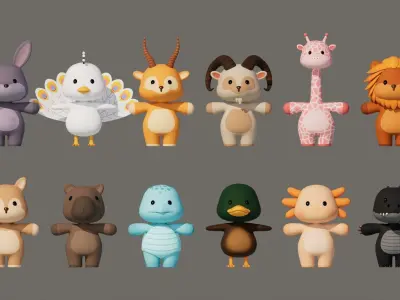 Rigged Cartoon Animals Collection Pack-003 Low-poly 3D model