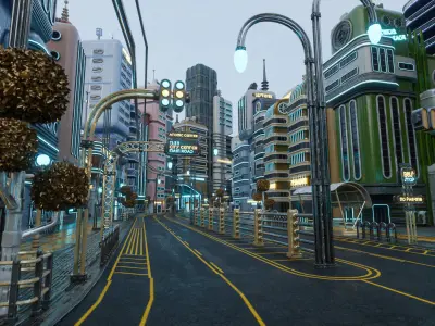 SCIFI ATOMPUNK CITY ENVIRONMENT TILEABLE LOOP Low-poly 3D model