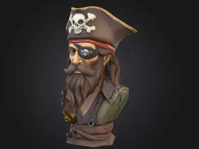Porcelain Pirate Bust Low-poly 3D model