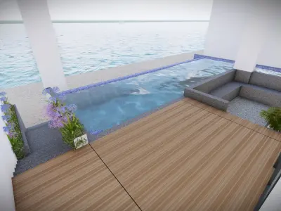 Infinite Swimming Pool 3D Model Waterfall Seating Area 3D model