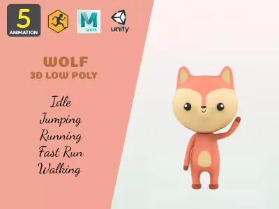 Stylized Wolf Animated v001 Low-poly 3D model