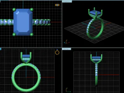 Emerald Cut Center Stone Ring with Diamond Shank 3D print model